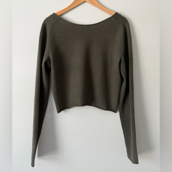 NakedCashmere Dark Olive Cashmere V-Neck Tie-Front Knit Sweater Cardigan Sz M - Picture 6 of 9